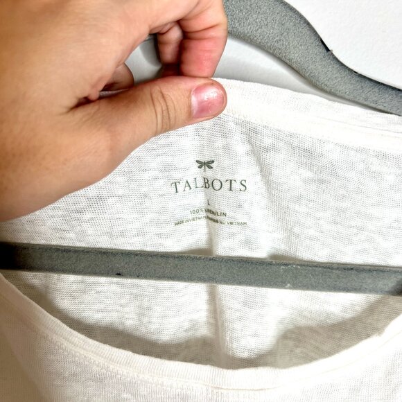 Talbots 100% Linen Long Sleeve Tee Crab Novelty Print Coastal Beach Vacation L - Picture 2 of 3